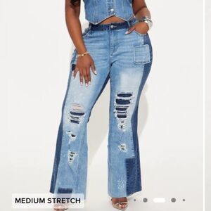 Fashion Nova Blue Distressed Flare Jeans